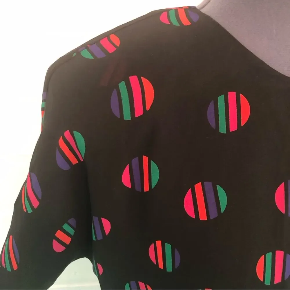 Vintage 70s 80s Polyester Matching Top and Skirt Loose 2 Piece Coord Set Rainbow